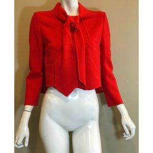 Vintage Oscar De La Renta Red Boxy Jacket Tie Neck
